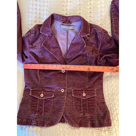 JeanStar Corduroy Jacket Sz Medium Burgundy Fitted Detailed Distressed  Stylish - Picture 10 of 12